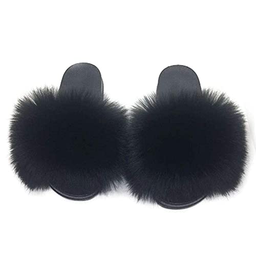 Women's Faux Fur Slides Slippers Fluffy Fuzzy Sandals Open Toe Furry Slide Flip Flop Indoor Outdoor2