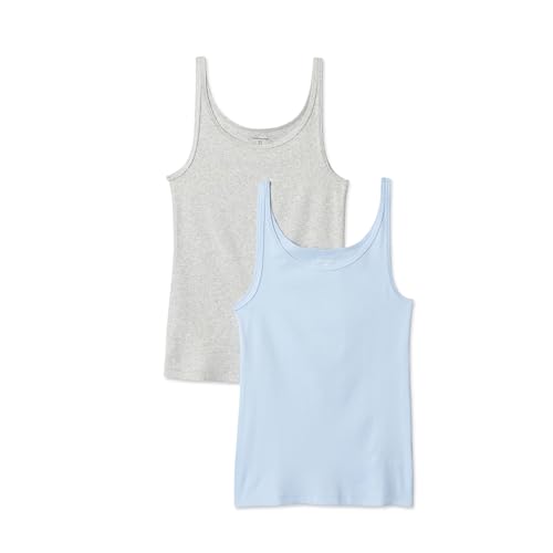 Amazon Essentials Womens Slim-Fit Thin Strap Tank Pack of 2 Light Blue/Light Grey Heather Large