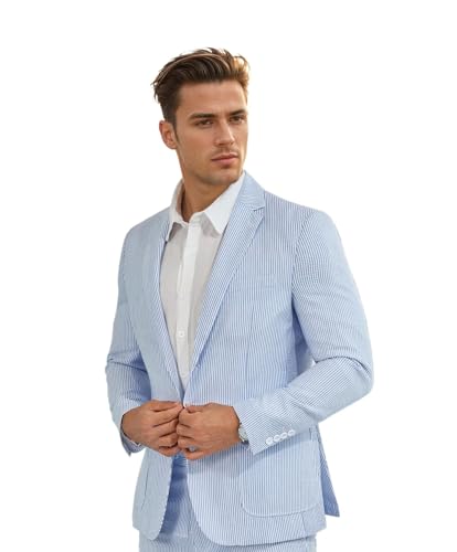 Men Seersucker Blazer Casual Seer Sucker Suit Jacket for Beach Wedding Prom Party Lightweight Formal Summer Blazers
