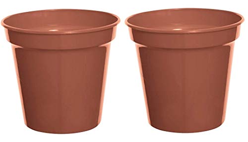 2 Large Plastic Plant Pots 25cm 10 Inch Vegetable Cultivation Terracotta Colour