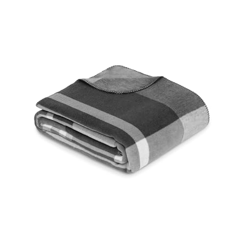 Ibena Falkland Decke 150x200 cm - Baumwollmix weich, warm und waschbar, Kuscheldecke grau kariert