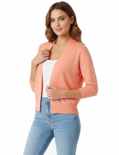 Image of Allsense Women's 3 /4 Sleeve Cropped Shrug Cardigan | Classic Bolero, Open-Front, Lightweight Soft Fine Knit Cover Up