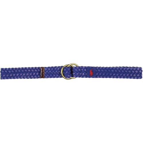 POLO RALPH LAUREN Men's Leather Trim Webbed Cotton O-Ring Belt (Large, Weathered Blue)