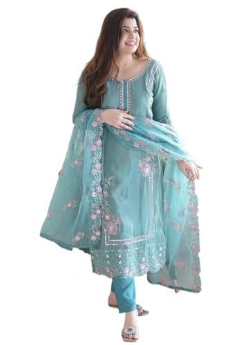 ONPEAK Traditional Ethnic Wear 3 Pc salwar suit for women partywear wedding indian festive outfit Sky Blue XL