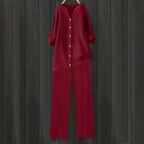 Conjunto de verano para mujer con pantalón de lino y top plisado elegante 3