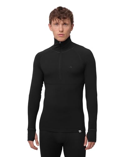 DANISH ENDURANCE Camiseta Térmica Manga Larga para Hombre, Capa Base Lana Merino, con o Sin Cremallera, Negro, L