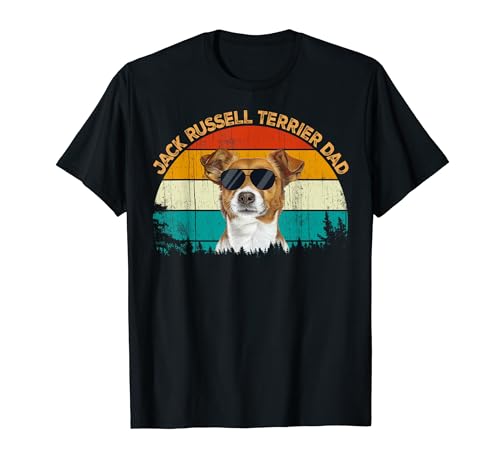 Vintage Retro Funny Dogs Sunglass JackRussell Terrier Dad Camiseta
