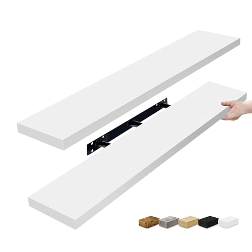 Sorbus Floating Shelves for Wall - 48 Inch Long Bathroom Shelves Wall Decor for Bedroom Kitchen Living Room & Book Storage - Mounted Floating Shelf with Invisible Brackets (White 2 Pack)
