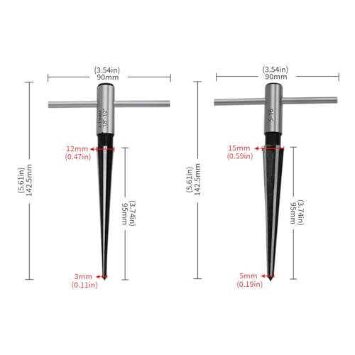 Namvo 2 Stück konische Reibahle mit T-Griff, 6 Rillen, Fasenbrücke, Stiftloch, handgehaltene Reibahle, Größen 1/8-1/2 (3-13 mm) und 5’’-5/8’’ (5-16 mm) Griff-Bohrwerkzeuge
