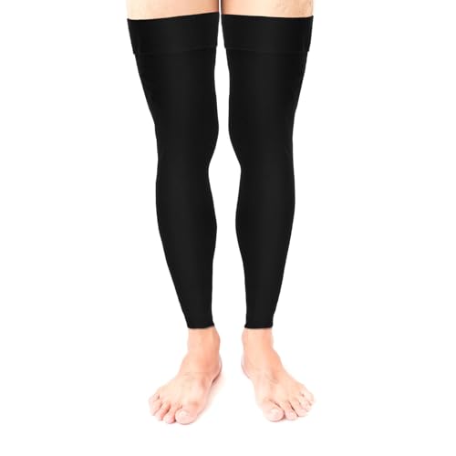 Prasacco Thigh High Compression Socks 20-30 Mmhg Compression Leg Sleeves with Silicone Anti-slip Strap Footless Compression Stockings for Women Sport Running Edema, Black, L