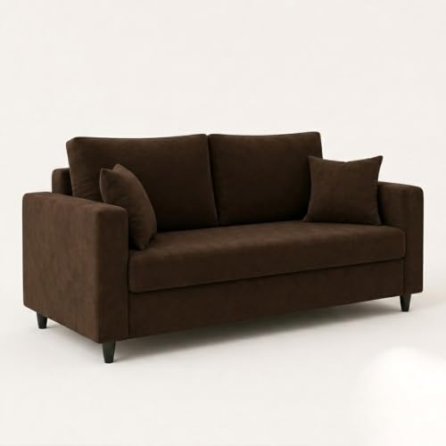 Image of FURNY Luxury Conva 2 Seater Sofa Set for Living Room |Soft Suede Fabric Upholstered | Modern Comfortable Couch for Home Office & Drawing Room | Dark Brown