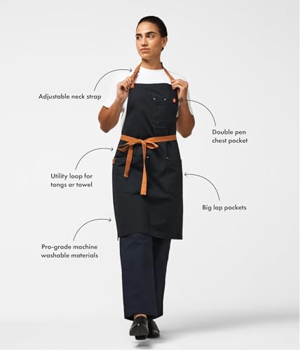hedley & bennett Essential Apron - Professional Chef Apron with Pockets & Adjustable Bib Strap for Cooking & Grilling