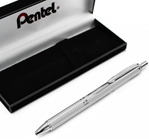 Pentel EnerGel Sterling BL407-A - Retractable Liquid Gel Ink Pen - 0.7mm - Silver Body - With Gift Box and 2 Black Ink Refills