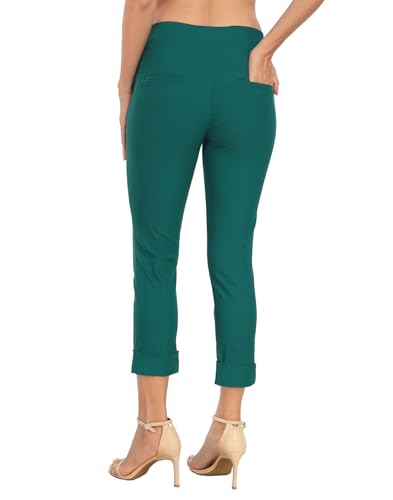 Image of HDE Pull On Capri Pants for Women with Pockets Elastic Waist Cropped Work Pants