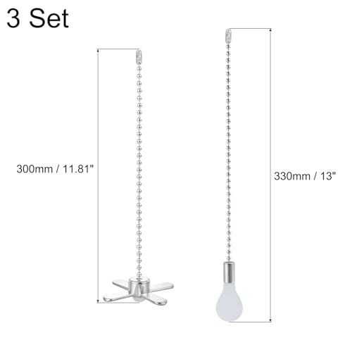 Image of uxcell 13 Inch Ceiling Fan Pull Chain Extender Sets, 6 Pcs Beaded Ball Fan Pull Chain with Decorative Light Bulb and Fan Cord for Ceiling Light Lamp Fans, Silver