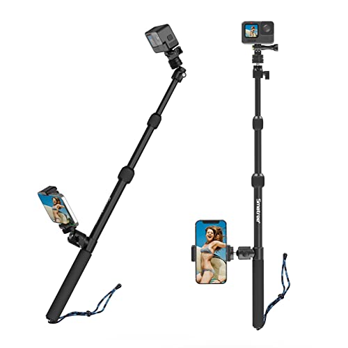 Smatree DS11S Perche télescopique portable en alliage d'aluminium,perche à selfie compatible avec GoPro Hero 12/11/10/9/8/7/6/5/4,DJI Osmo et autres caméras d'action avec filetage 1/4