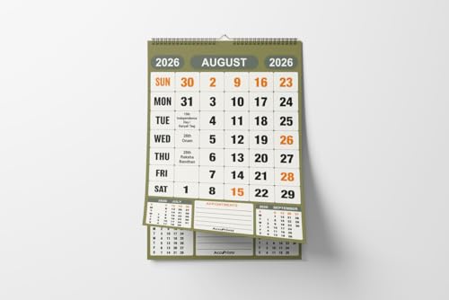 Image of AccuPrints Wall Calendar 2026 Planner-Size (14 x 20) inch For Office Home Table New Year Hanging Kids (35.5 x 50) cm- (14 x 20 Green)