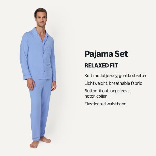 Image of Amazon Essentials x Sofia Grainge Men's Long Sleeve Relaxed Fit Breathable Modal Jersey Pajama Set, Loungewear