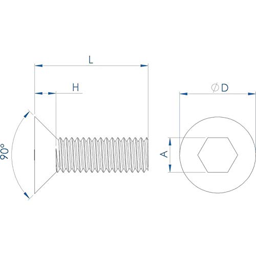 Image of Fullerkreg 18-8 Stainless Steel Hex Drive Flat Head Screw M5 x 0.8 mm Thread, 12 mm Long,Packs of 100