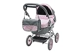 KOOKAMUNGA KIDS Deluxe Bassinet Doll Pram Stroller | with Diaper Changing Bag | Retractable Canopy | Adjustable Height Soft Grip Handle | Storage Basket | Carriage Suitable for 16” 18” and 20” Dolls