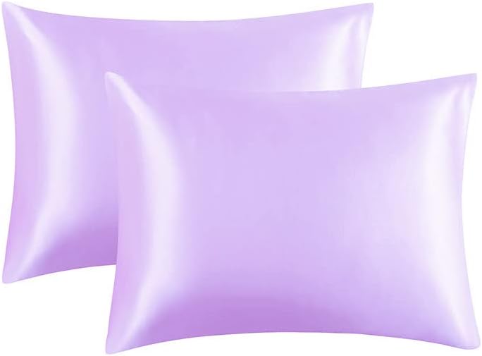 Juwenin Home 2 Pack Satin Silk Pillow Case Soft Pure Mulberry pillow Case Cover for Hair and Skin with Envelope Closure (Burgundy, Standard(50x75cm))