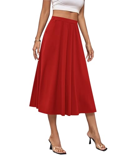 Umenlele Women's Stretchy Flared Basic Versatile High Waisted Casual Midi Skater Skirt4