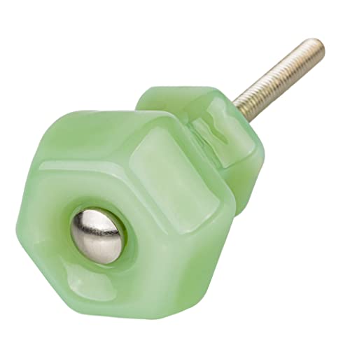 Depression Era Hexagonal Milk Green Glass Drawer Knob | Diameter: