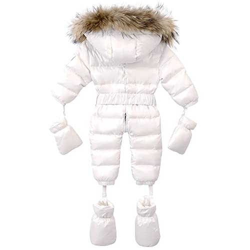 Y·j Back Home Waterproof Down Filled White Snowsuit Baby Girl Boy Unisex Snow Coat Hooded With Raccoon Fur Winter Jacket 9 12 Months #TOP1