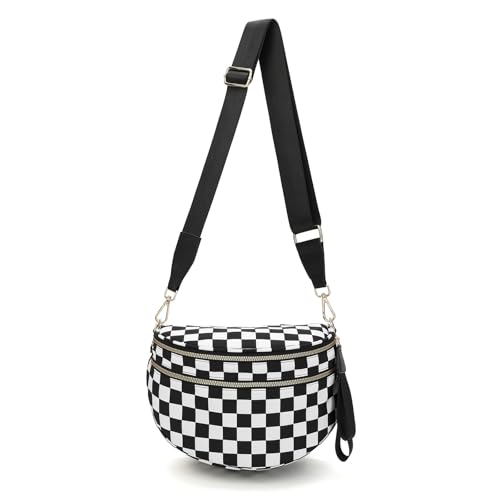 Sac à bandoulière en nylon à carreaux DD-1 pour femme avec portefeuille intégré