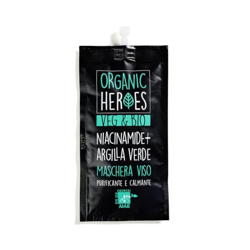 Organic Heroes | Maschera Viso Purificante e Calmante con Niacinamide e Argilla Verde, Formula Bio e Vegana, riequilibra il sebo, affina la grana della pelle e dona freschezza naturale, 30 ml