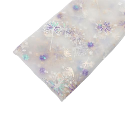 Tela Para Vestidos De Novia Gasa bordada con lentejuelas de diente león ensueño, tela for vestido novia, costura gasa for mujer, falda, velo, decoración fondo(WHITE,1yard X150cm)