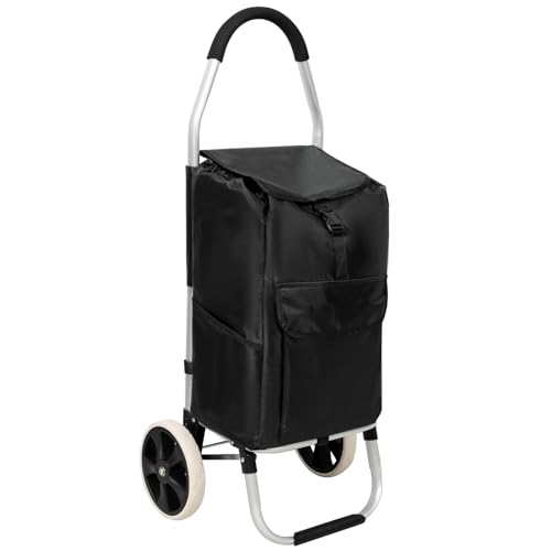 FRITHJILL Foldable Shopping Cart Trolley with Removable Oxford Waterproof Bag - Lightweight Aluminum Frame with 40kg Capacity - Shopping Carrier with Wheels, Black
