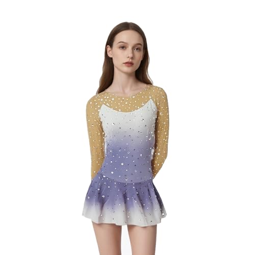 LIUHUO Figure Skating Dress Girls' Long Sleeves Competition Womens Elegant Handmade Crystal Purple