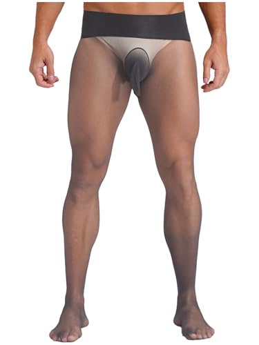 Freebily Hommes Collants Ultra-fins Extensibles Taille Haute Transparents Leggings Sans Couture Sous Vêtements De Nuit Stretchy Pantyhose Stockings A Gris Foncé Taille unique