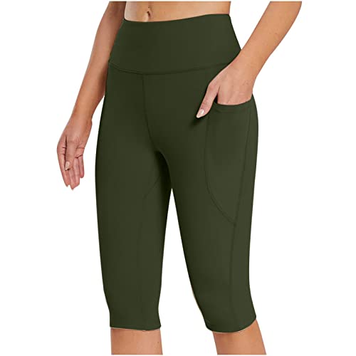 Genérico Leggins Deportivos Mujer 3/4 con 5 Bolsillos, Mallas Piratas Mujer Fitness Cintura Alta, Pantalones Capri Opacos
