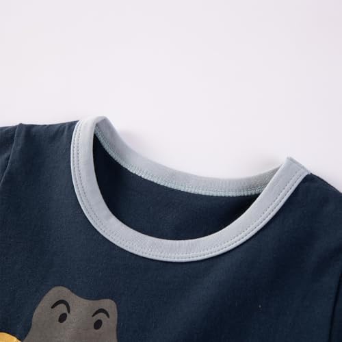 Image of HILEELANG Toddler Boy Summer Short Clothes Sets Cotton Crewneck Tees Shorts Pocket Adjustable Knite Shorts Playwear Sets