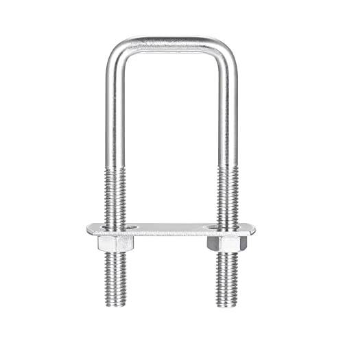 Image of uxcell Square U-Bolts, 2 Sets 32mm(1.26 inch) Inner Width 100mm Length M8 304 Stainless Steel U Clamp Bolt with Nuts and Plates, for Boat Trailer