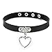 Sexy PU Leder Fesseln Punk Gothic Choker Kragen Halsketten Herz Anhänger Festival Schmuck-Schwarz,40cm Einstellbar