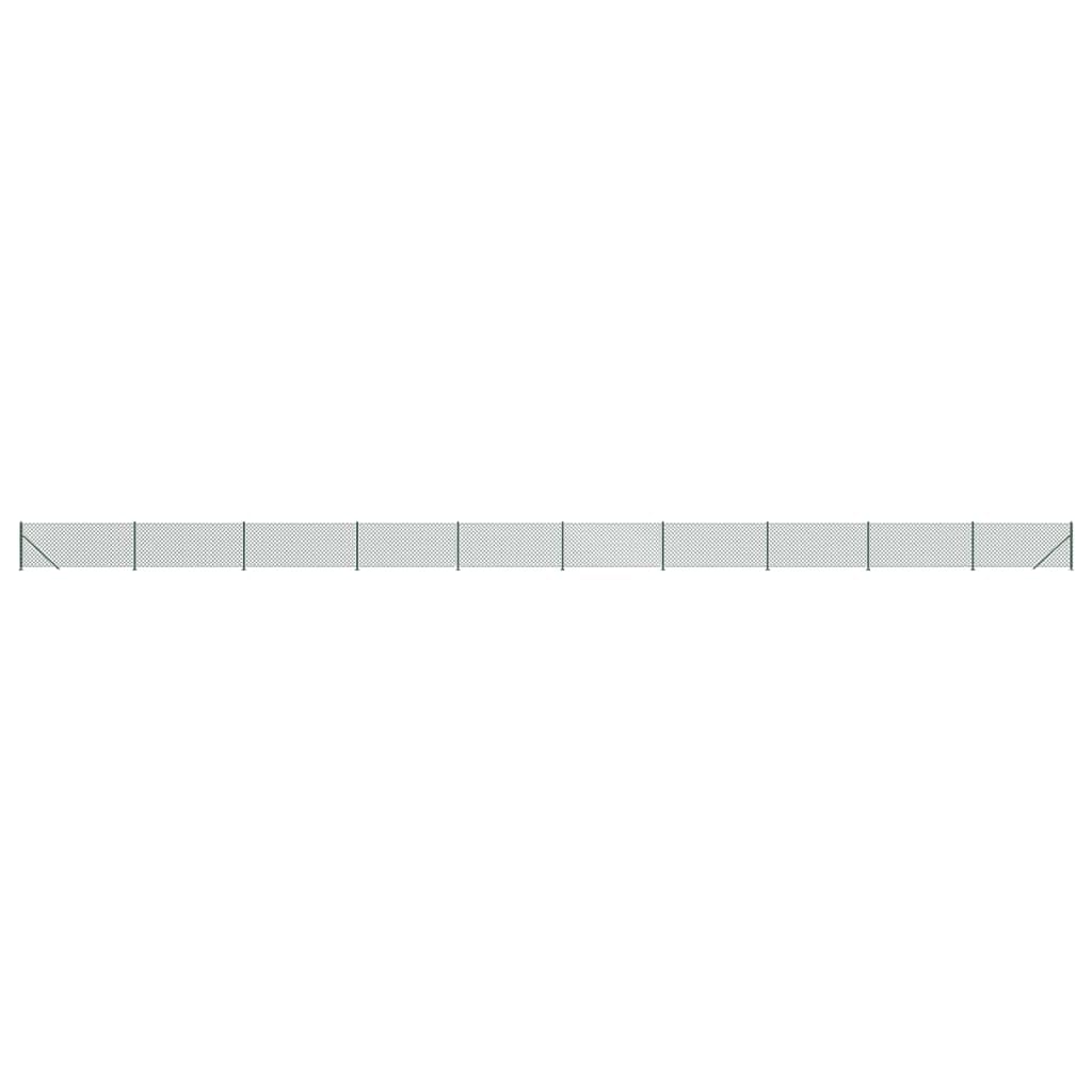 Green PVC Coated Galvanised Steel Chain Link Fence with Floor Flange 0.8x25 m Heavy Duty Garden Security Barrier for Pets and Property Enclosure