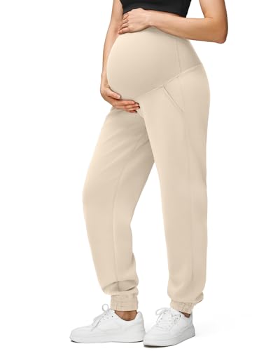 G4Free Maternity Pants Pregnancy Pants for Daily Wear,Light Khaki,L,Regular