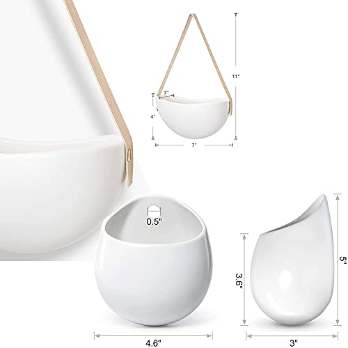 Mkono Set Of 6 Wall Mounted Planter And Ceramic Hanging Planter Modern Decorative Flower Plant Pots For Succulent Herb Air Plant Live Or Faux Plants Home Office Decor Gift Idea, White #TOP6