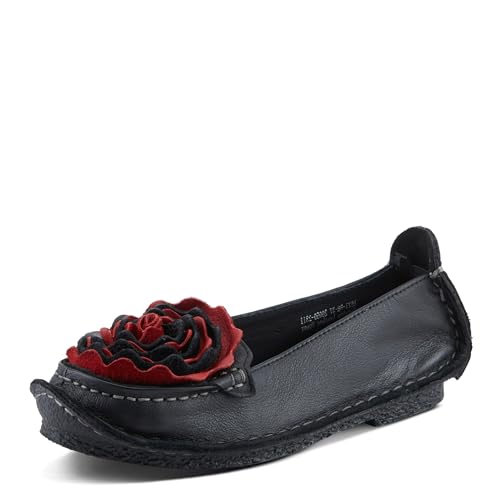Spring Step L'Artiste Dezi Leather Shoes for Women | Comfortable Slip-On Shoes with Soft Leather Flower | Ladies Casual Flats for Work