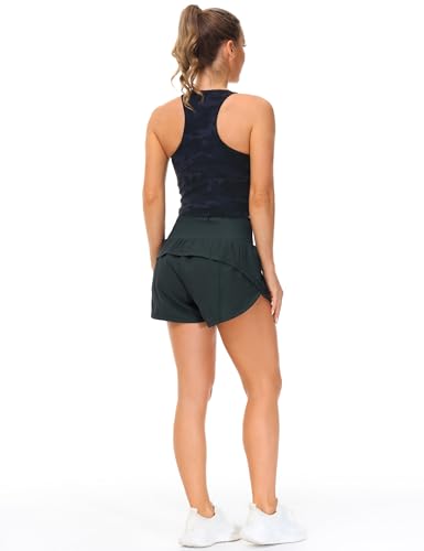 Image of THE GYM PEOPLE Womens High Waisted Running Shorts Quick Dry Athletic Workout Shorts with Mesh Liner Zipper Pockets