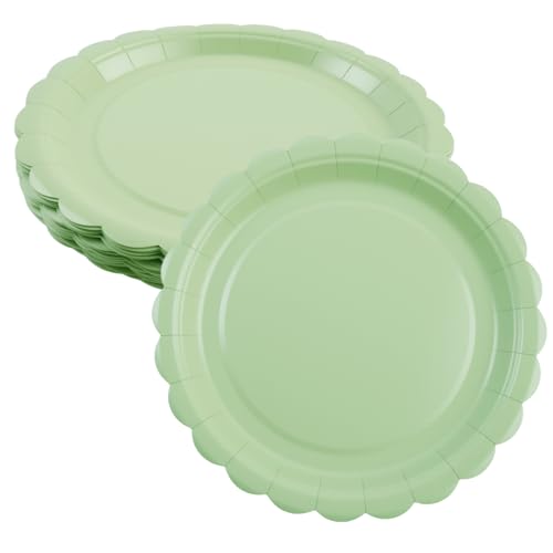 30 Piezas Platos de Papel Redonda para Fiesta, 18 cm/7 Pulgadas Platos Carton Verde Salvia, Vajilla Desechable de Cumpleaños, Plato de Postre de Papel para Bodas, Fiestas de Bebé, Picnic, Pinturas