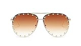 Flowertree SJR-A05 Rimless Half Frame Stud Embellished Aviator Sunglasses (brown), Large