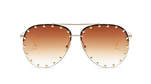 Flowertree SJR-A05 Rimless Half Frame Stud Embellished Aviator Sunglasses (brown), Large