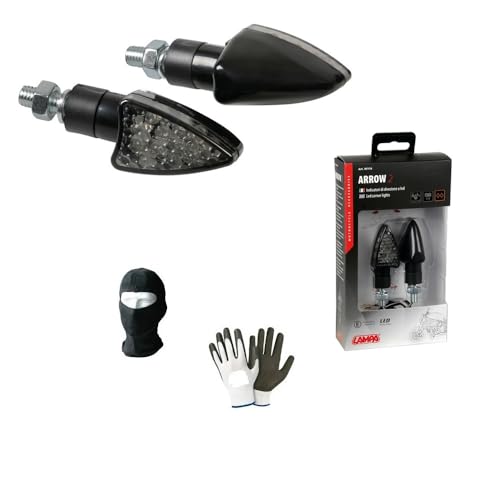 DESCRIZIONE E CARATTERISTICHE PRODOTTO: Arrow-2, indicatori di direzione a Led - 12V LED - Nero - Lente bianca - luce arancione - Alimentazione 12V - omologazione: E - Sporgenza 6,5 cm con snodo gommato antirottura - Alta resistenza alle vibrazioni - DIMENSIONI: LUNG. 63CM X LARGHEZZA 25CM - colore nero