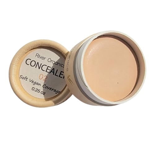 Zero Waste Concealer - River Organics (02 - Light with pink undertones), Vegan & Eco-friendly for Under-eyes and Uneven Skin Tone.