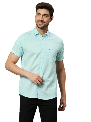 Image of Thomas Scott Men's | Solid | Half Sleeve | Slim Fit | Linen Blend | Spread Collar | Casual Shirt