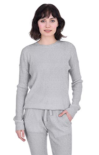 Cashmeren Women’s Ribbed Loungewear Set 100% Pure Cashmere Long Sleeve Sweater and Joggers (Tops and Bottoms Sold Separately) (Pale Charcoal, X-Large)